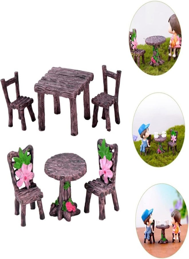 Tiosen Miniature Furniture Set, Mini Table and Chairs, Wooden Garden Decor for Tiny Houses, Micro Landscape Accessories (A-1) - Image 5